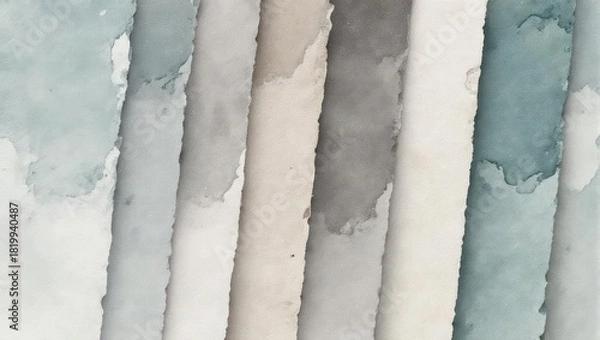 Fototapeta Abstract, textured, watercolor paper strips in soft, muted tones, forming a diagonal pattern