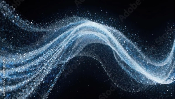 Obraz Abstract, flowing ribbon of shimmering particles in various shades of blue and white against black