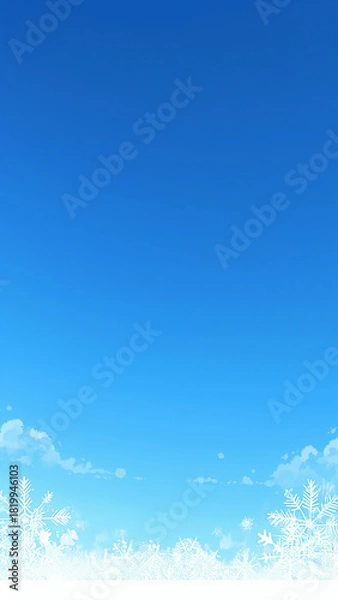 Obraz 青空と白い雲を背景にした雪の結晶の冬のフレームデザイン