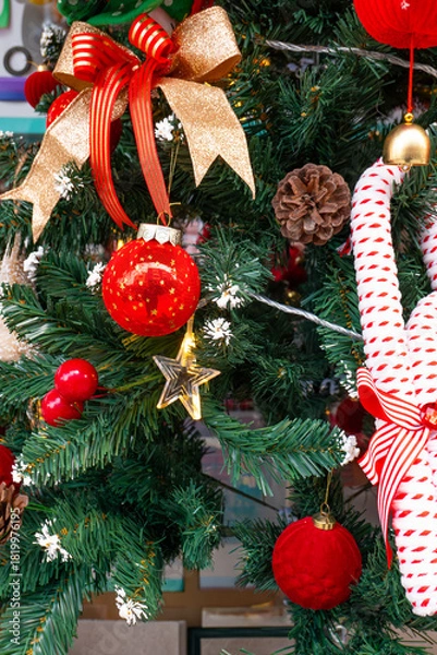 Fototapeta Christmas decorations at vertical composition