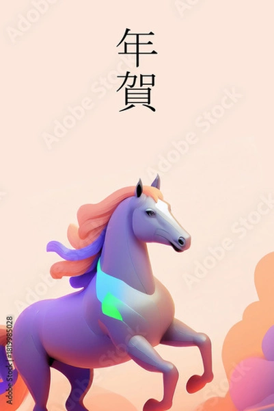 Fototapeta 午年の年賀素材　AI生成素材