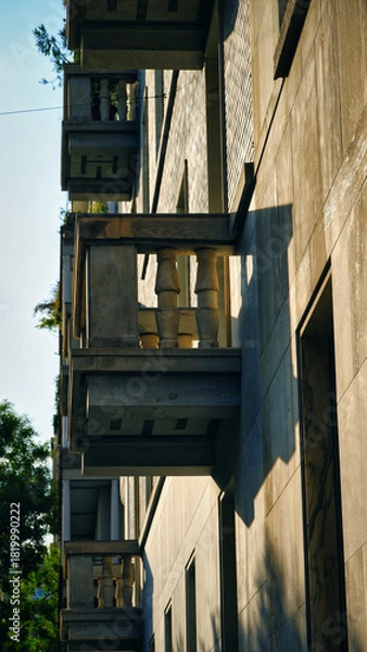 Obraz Old balcony glowing in warm sunset light