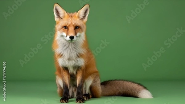 Obraz A red fox sitting calmly on green screen