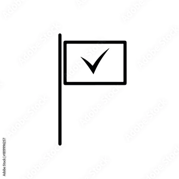 Fototapeta Simple line art flag icon with a check mark symbol.