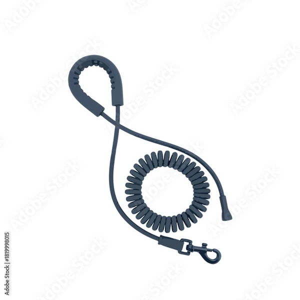 Fototapeta Black coiled spiral dog leash with a padded handle and metal clasp.