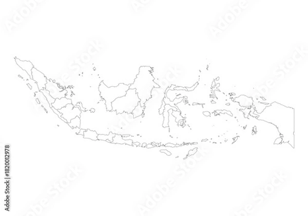 Obraz Blank Outline Map of Indonesia with Province Borders | Editable Vector Template (SVG)