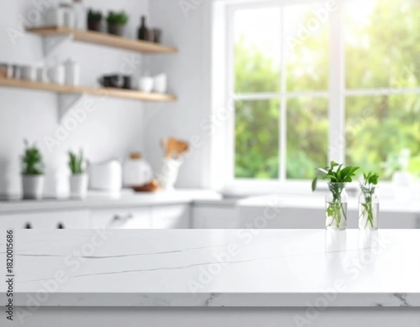 Obraz Modern airy kitchen counter with relaxed blur white