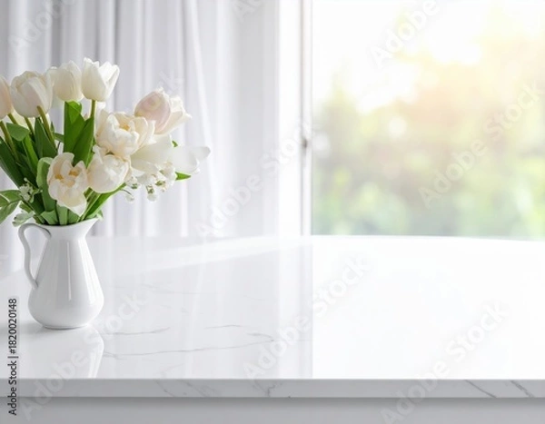 Fototapeta Softened interior counter shot with gentle fade white