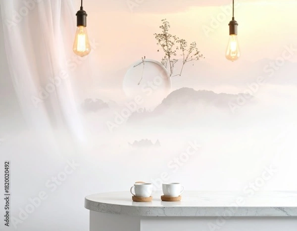 Fototapeta Warm counter atmosphere with dreamy backdrop white