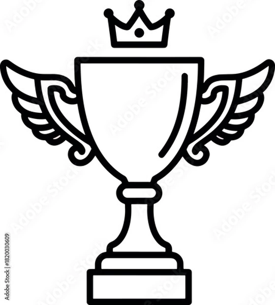 Fototapeta Line Art Trophy with Wings and Crown on White Background