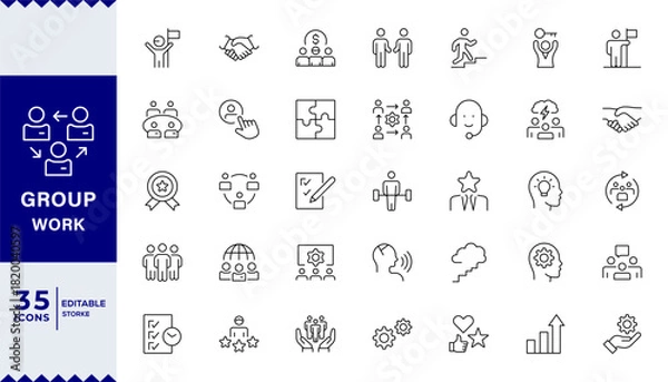 Fototapeta Pixel Perfect,teamwork, team building,  Business teamwork, team building, work group and human resources minimal thin line web icon set. Outline icons collection.