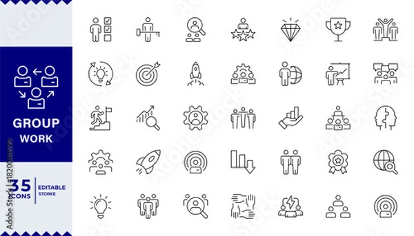 Fototapeta Pixel Perfect,teamwork, team building,  Business teamwork, team building, work group and human resources minimal thin line web icon set. Outline icons collection.