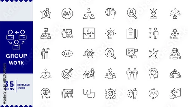 Fototapeta Pixel Perfect,teamwork, team building,  Business teamwork, team building, work group and human resources minimal thin line web icon set. Outline icons collection.
