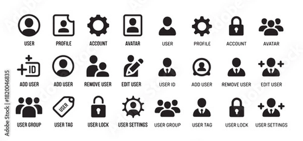 Fototapeta User profile and account settings filled icons collection for web applications and mobile interfaces