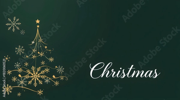 Obraz Golden Christmas Tree Elegance A Festive Design with Sparkling Snowflake Accents on Green