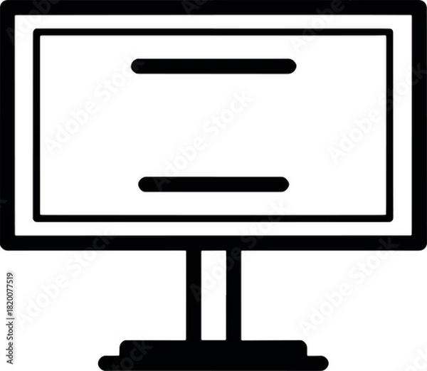 Fototapeta Minimalist Computer Monitor Icon in Black and White on White Background