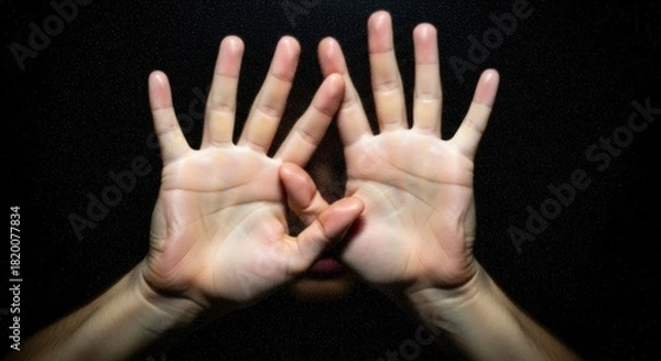 Obraz Mysterious Hands Intertwined in Shadowy Embrace Obscuring Identity Against a Dark Background