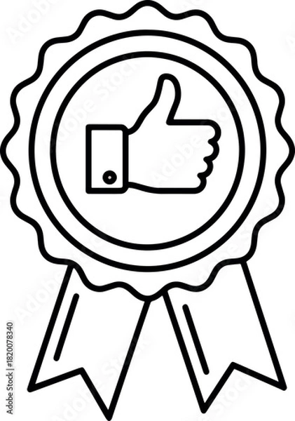 Fototapeta Illustration of Award Badge with Thumbs Up Symbol in Simple Line Style