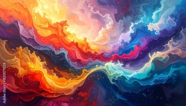 Fototapeta Colorful Abstract Cloudscape Painting with Vibrant Swirling Colors.