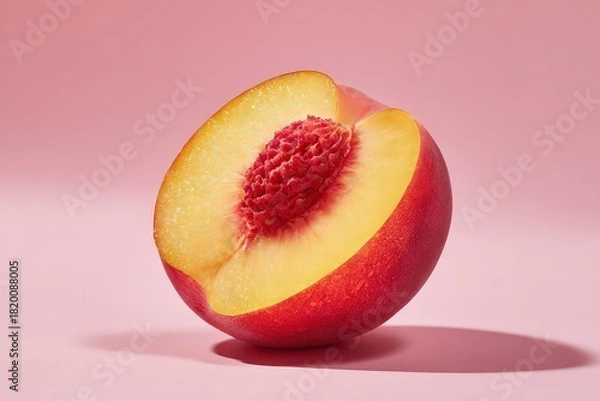 Fototapeta Glittering Peach Half On Pink Background