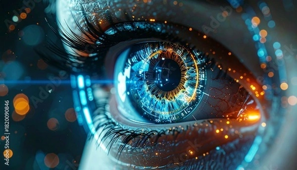 Fototapeta サイバーセキュリティ対策で虹彩認証をするイメージの瞳のクローズアップ