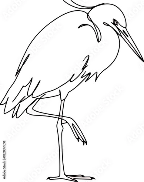 Fototapeta Minimalist Line Drawing of a Heron Standing on One Leg in White Background