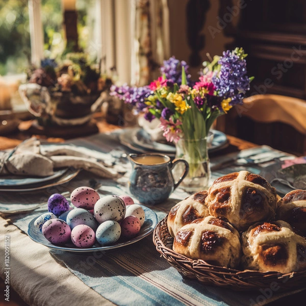 Obraz easter table setting with flowers