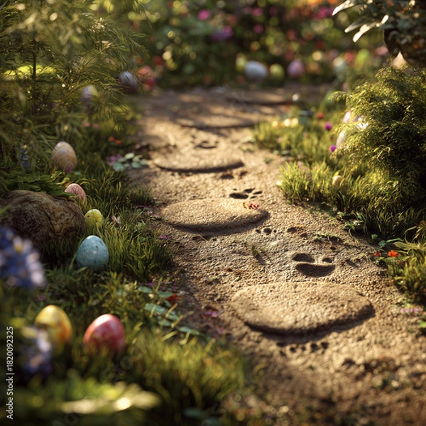 Obraz path of easter egg hunt through the woods 