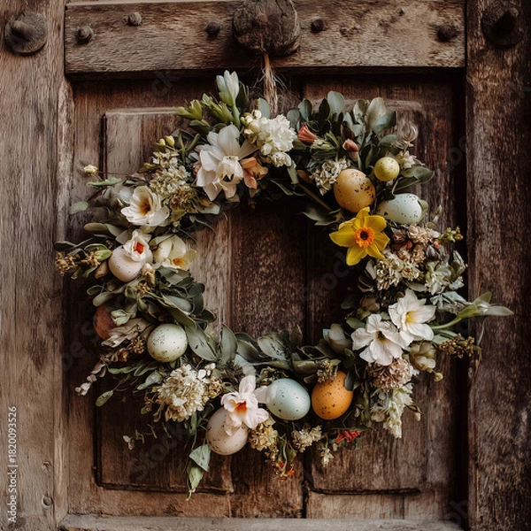 Obraz easter wreath on wooden background