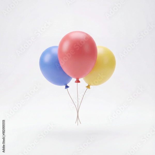 Fototapeta 3d icon of a colorful cluster of party balloons floating, symbolizing celebration, festive decoration, fun, and joyful events isolated on a white background