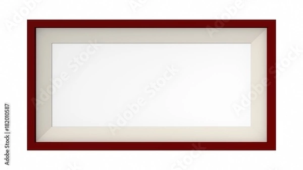 Fototapeta Red blank frame on white background. 3d rendering