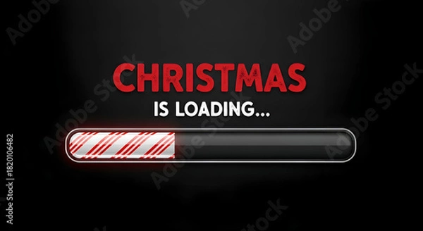 Fototapeta Anticipate the Joyful Season Christmas is Loading with a Candy Cane Inspired Progress Bar on a Sleek Black Background for Holiday Projects and Social Media Greetings.