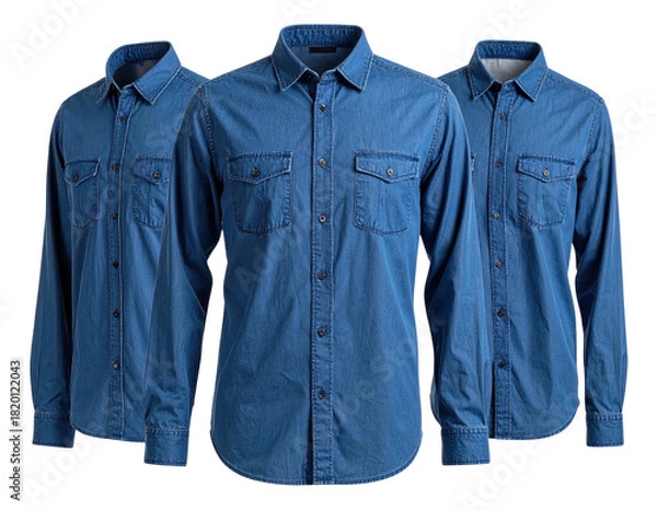 Fototapeta Three denim shirts, long-sleeved with button closure and chest pockets