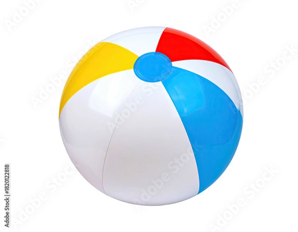 Fototapeta Brightly colored inflatable sphere with segments, white and primary hues, isolated
