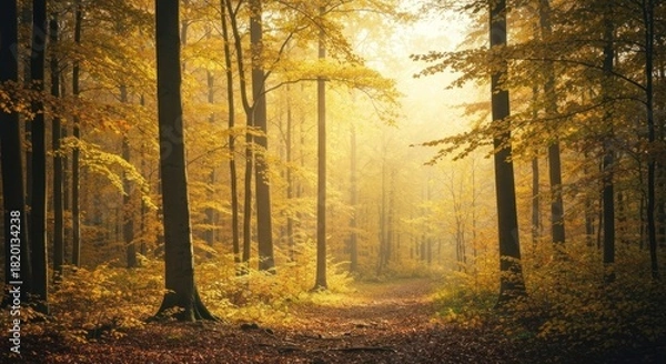 Fototapeta Golden autumn forest path