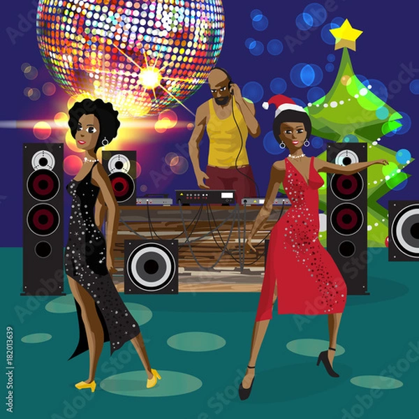 Obraz Vector Christmas New Year party invitation disco style. Club, dj