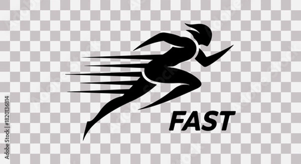 Obraz Silhouette of a runner in motion with speed lines and the word fast
