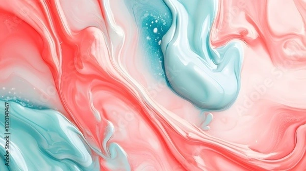 Fototapeta Abstract fluid art background featu a harmonious blend of pink, white, and light blue swirling colors.