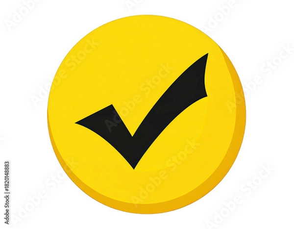 Fototapeta Round, yellow badge with a dark, stylized checkmark indicating approval or completion