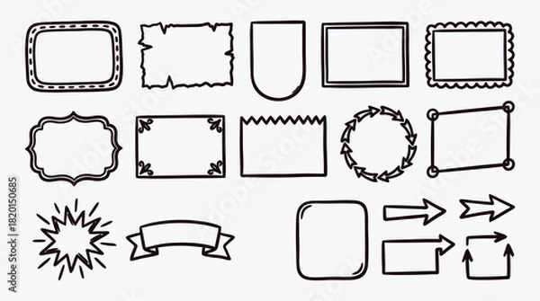 Fototapeta Collection of hand drawn doodle frames and design elements vector