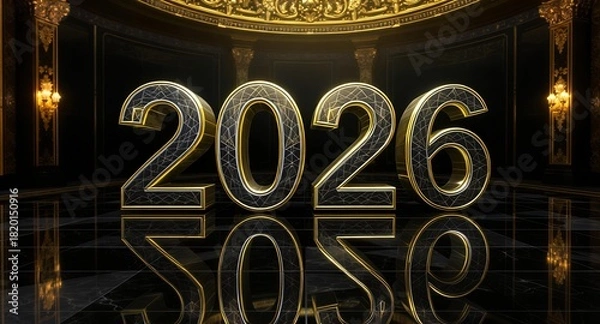 Fototapeta New Year 2026: Industrial/Metallic 3D Render