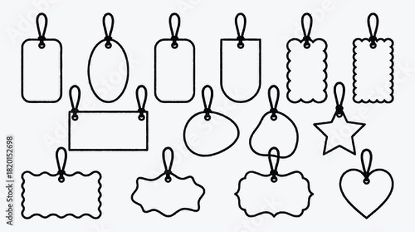 Fototapeta Variety of blank price tag shape outlines with string for retail sales