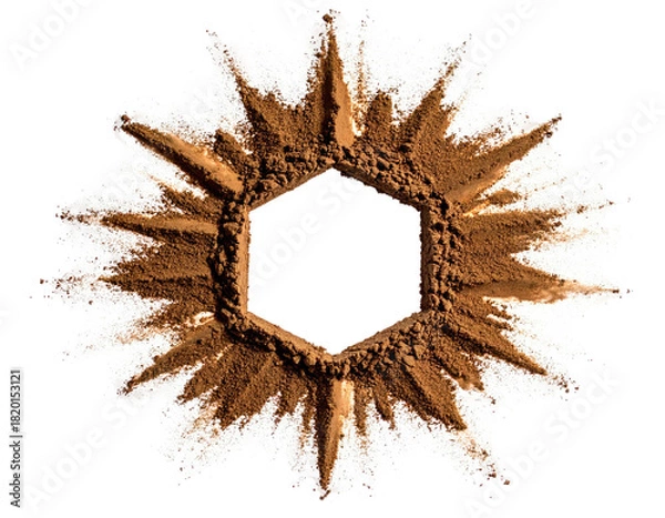 Fototapeta Brown powder forms a starburst-like shape around a central hexagonal void