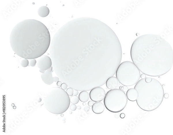 Fototapeta Group of white, opaque, spherical shapes of varying sizes, clustered on a dark void