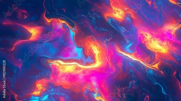 Fototapeta Abstract colorful fluid painting with vibrant blend of pink, blue, and orange hues creating dynamic movement.