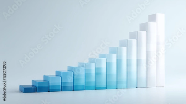 Obraz 3D bar graph in pastel blue showing business growth over time.
