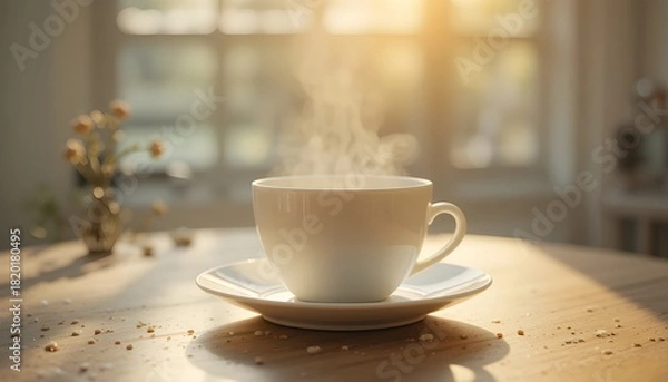Fototapeta Soft morning glow falling on a white ceramic cup