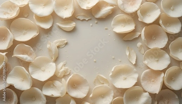 Fototapeta Creamy pastel petals arranged in a gentle flatlay