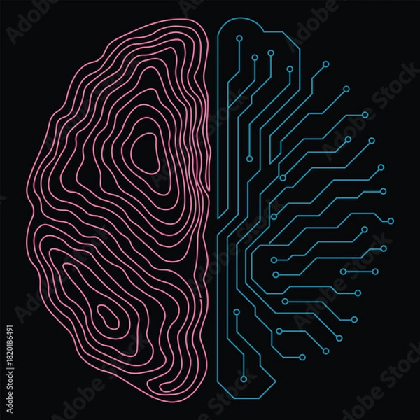 Fototapeta Neon Pink and Blue Digital Brain Concept Vector