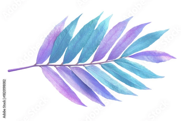 Fototapeta Stylized teal and lavender branch with long, pointed leaves